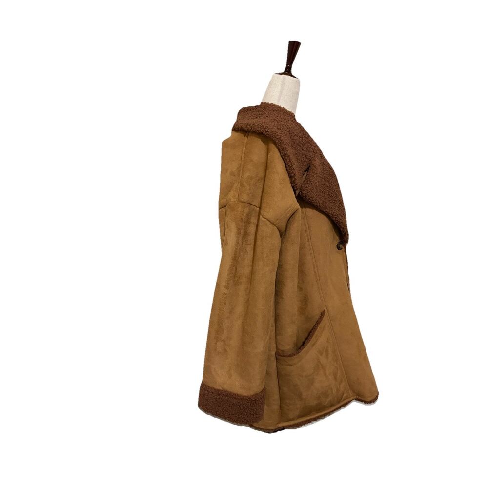 Free People Diogo Brown‎ Colorblock Coat Oversized Fuzzy Size XL - Picture 4 of 7